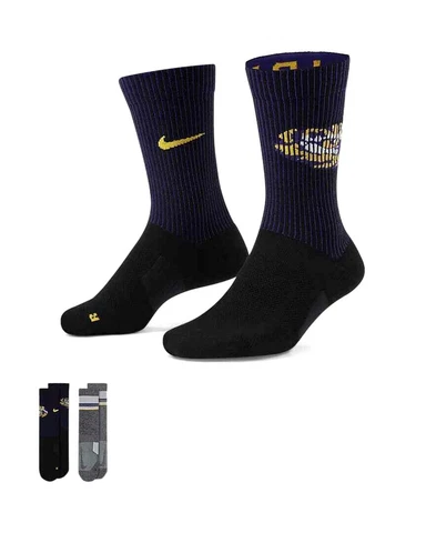 Nike Multiplier LSU Tigers 2 Pack MEDIUM Crew Socks fits Men's 6 to 8 Wmns 8-10 Cover