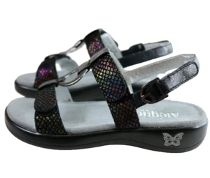 NIB ALEGRIA (SPAIN) BLACK SANDALS - PETROL EFFECT / SHOES /SZ 37 / AU 6 -6.5 - Picture 1 of 8