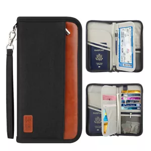 Travel Passport RFID Wallet Documents Organizer Zipper Case With Wristlet Strap - Picture 1 of 6
