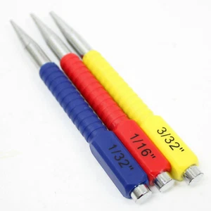 NEW 3pc Nail Punch Set Color Coded Cushion Grip 1/32" 1/16" 3/32" Steel - Picture 1 of 2
