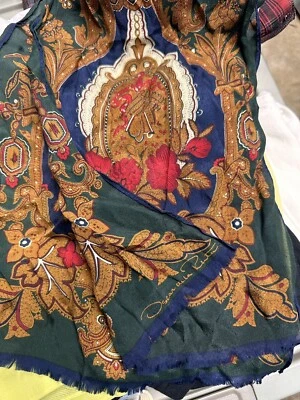 Oscar de la Renta Años 80 Vintage Seda Cuello Bufanda 52” Azul Marino Rojo Verde Dorado Marrón Foto 1 de 3