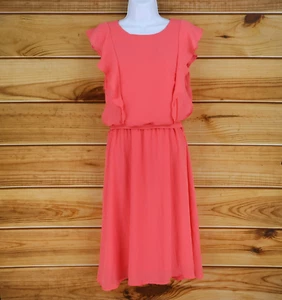 H&M Maternity Midi Dress Womens Sz M Bright Pink Belted Ruffles Lined Sleeveless - Picture 1 of 8