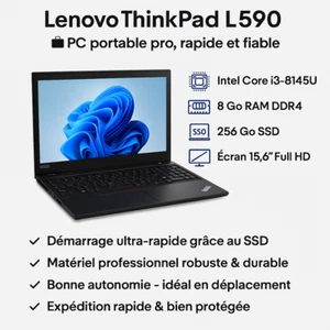 15,6" Lenovo ThinkPad L590 i3-8145U 8 Go RAM 256 Go SSD AZERTY Windows 10 - Afbeelding 1 van 4