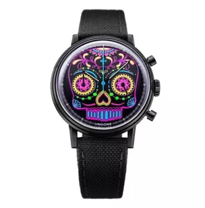 Undone Calavera Cronografo Ibrido Quarzo Meccanico Acciaio Nero Cordura Orologio - Imagen 1 de 5