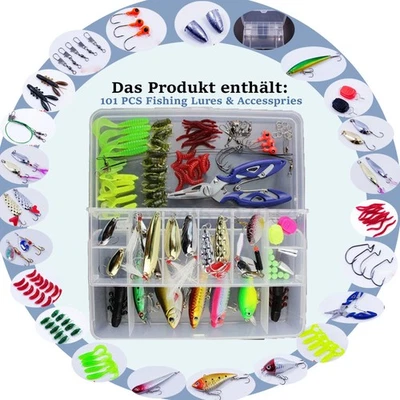 Gummifisch Set mit Box Barsch Hecht Angeln Angelköder Spinnerblatt Jig Raubfisch - Bild 1 von 4