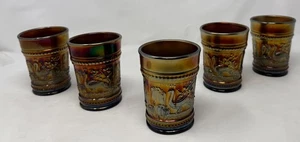 Menge 5 Northwood Pfau am Brunnen Karneval Glas 4" Becher - Bild 1 von 9