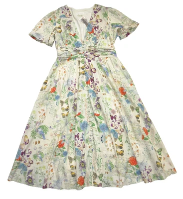 NWT Anthropologie Katerina Button-Front Midi in Flora Fauna Bird Print Dress XLP - Image 1 of 4