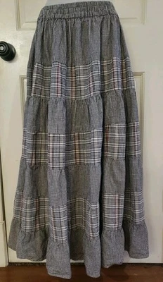 Paul Harris Plaid Checked Tiered Cancan Skirt Elastic Waist Large BOHO Y2K RETRO - Image 1 of 4