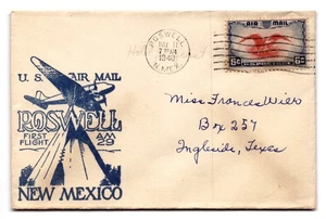 Roswell Nuevo México Primer Vuelo Evento Cubierta 1940 Aviación Cachet - Imagen 1 de 2