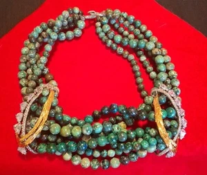 Alexis Bittar Chrysocolla Crystal Feathered Tressage Multi-Strand Necklace - Picture 1 of 8
