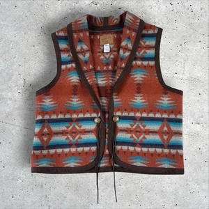 VTG PENDLETON Wool Blanket Vest Southwest Western Aztec Native American Sz L - Picture 1 of 5