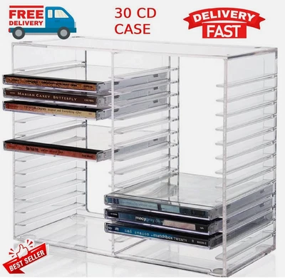 Soporte multimedia apilable para CD/DVD, estante de almacenamiento multimedia, plástico transparente 30 CD, EE. UU. Foto 1 de 4
