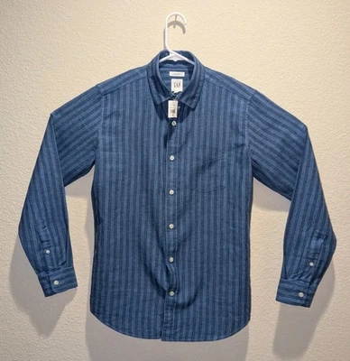 NWT 2021 Gap Shirt Mens Light Indigo Stripe LS Standard Fit Button Up - XS - Image 1 of 4