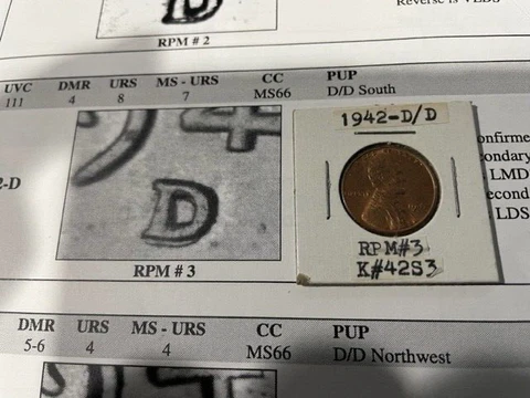1942-D/D South Lincoln Wheat cent UNC Red  RPM 3 Really Nice coin RARE Cover