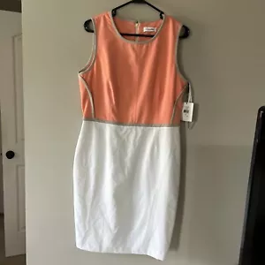 Abito tubino Calvin Klein color block nuovo con etichette taglia 12 bianco pesca $99 - Foto 1 di 10