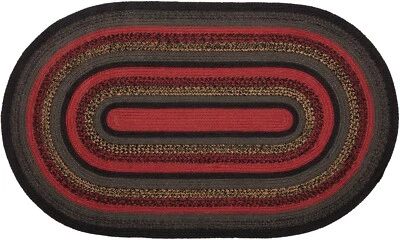 Red Black Oval Braided Rug Eco-Friendly Country Style Non-Slip Cumberland - Image 1 of 4