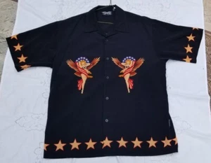 Dragonfly Sailor Jerry Pinup Girl Mens XL Shirt Graphic Button Up RARE Vintage - Picture 1 of 9