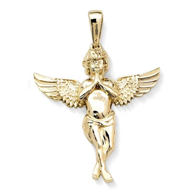 Real 10K Yellow Gold Angel Pendant Praying Baby Guardian Angel Pendant 3 Sizes - Image 1 of 4