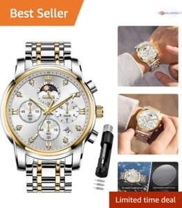 Men's Diamond Quartz Watch Stainless Steel Luminous Waterproof Business Casual - Picture 1 of 11