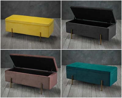 Amore Plush Velvet Modern Ottoman Storage / Blanket Box | Four Beautiful Colours - Image 1 of 4