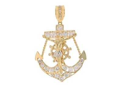 Colgante Náutico Crucifijo Marineros Ancla Grande Circonita cúbica Oro Amarillo 10k o 14k  Foto 1 de 4