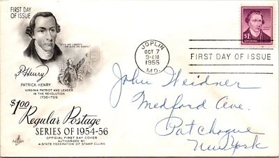 FDC 1955 - Patrick Henry, $1 Regular Postage - Joplin, Mo - F49224 - Image 1 of 2