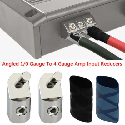 2pcs Power Wire Reducer Offset Angled 1/0 Gauge to 4 Gauge Amp Input Reducers - Image 1 of 4