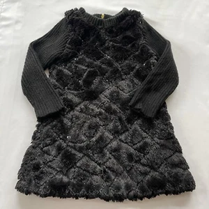 Donna Salyers Luxury Girls XXS (4-5) BLACK Faux Fur Beaded Dress EUC - Picture 1 of 9