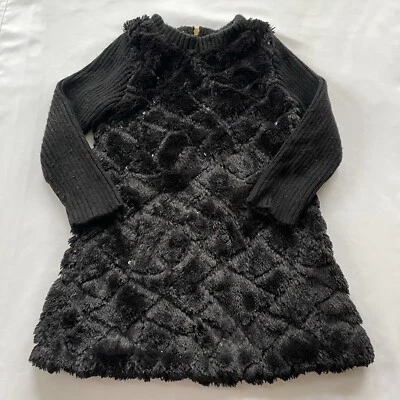 Donna Salyers Luxury Girls XXS (4-5) BLACK Faux Fur Beaded Dress EUC - Image 1 of 4