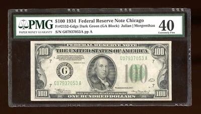 DBR 1934 $100 DGS FRN Chicago Fr. 2152-J PMG XF-40 Serial G07937053A - Image 1 of 2