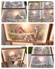 Vintage TV Trays Andres Orpinas Four Metal Tray Set Country Barn Farm Scenes