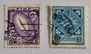 Postage Stamps from Eire (Ireland) - 3 Pence and 5 Pence - Blue / Purple - Picture 1 of 4