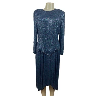 Conjunto de blusa y falda de 2 piezas de lentejuelas brillantes para mujer Rizik Bros de colección años 60 talla XS - S Foto 1 de 4