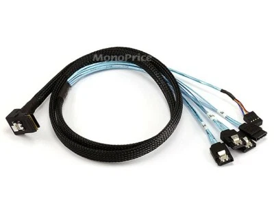 1m 28AWG Internal Mini SAS 36pin (SFF-8087) Male (90 Degree) to SATA 7pin Female - Image 1 of 2