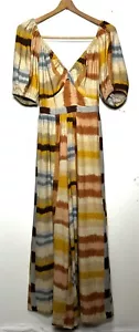 Anthropologie Ranna Gill Jumpsuit M NWT Linen Puff Sleeve Wide Leg Striped Boho - Picture 1 of 11