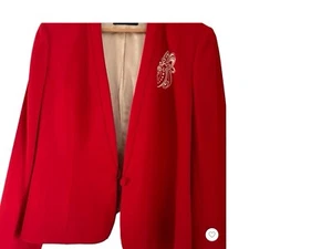 Jacques Vert Red Gold Emblem Formal Jacket S 22 Away 2.9 Bnwot - Picture 1 of 5