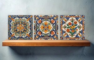 Juego de 3 azulejos de pared con salpicadero de cerámica siciliana con estampado floral para decoración de pared - Imagen 1 de 5