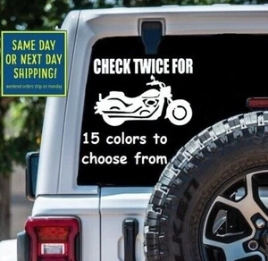 8 Sizes CHECK TWICE FOR MOTORCYCLES Car Window DECAL STICKER Gift - Bild 1 von 2