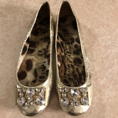 Sam Edelman Feminino Tecido Dourado Frisado Superior Plano Balé Tamanho 7,5 M - Imagem 1 de 4