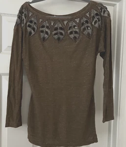 Damen Shirt Größe S Vintage GOLD METALLIC Perlen Cut Out NAGA von Milo 1980 - Bild 1 von 15