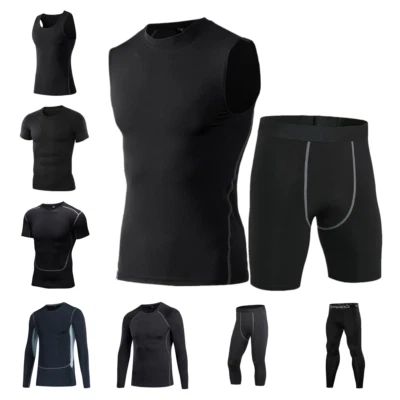 Hombres Fitness Deporte Compresión Medias Pantalones Largos Pantalones Cortos Camisetas sin Mangas Camiseta Foto 1 de 4