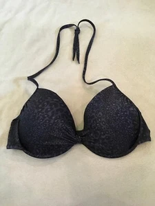 Victoria’s Secret Bikini Swimsuit Top 36D Underwire Pushup Grey Leopard - Picture 1 of 4