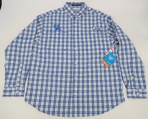 Columbia PFG Kentucky Wildcats Super Tamiami Omni-Shade Blue Plaid Shirt Large - Picture 1 of 11
