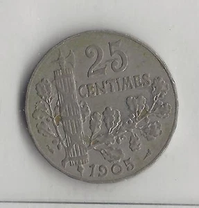 FRANCE, 1905, 25 CENTIMES, NICKEL, KM#856, CHOICE EXTRA FINE - Picture 1 of 2