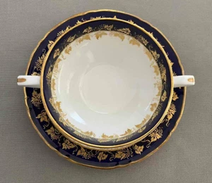 Vintage Royal Worcester Kobaltblau Gold Arundel Flach Creme Suppe Schüssel und Untertasse Set - Bild 1 von 8