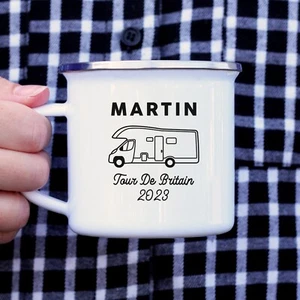 Personalisierte Wohnmobil Tasse Blech Metall Camp Emaille Kaffee Tee Tasse beliebiger Name Spruch - Bild 1 von 12