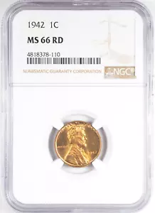 1942-P NGC MS 66 RD Red Lincoln Wheat Penny Gem Uncirculated - Picture 1 of 4