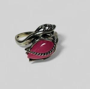 Carolyn Pollack Relios Sterling 925 Silver Pink Gemstone Tulip Leaf Ring Sz 10 - Picture 1 of 7
