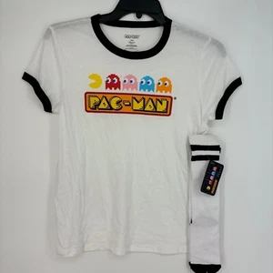 Camiseta Pac-Man Juniors Mediana Dormir Salón Blanco Negro Borde con Calcetines Antideslizantes - Imagen 1 de 9