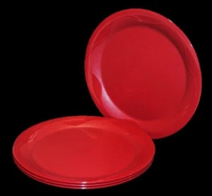 1 Juego de 4 Platos de Cena Tupperware 11" Redondos Colección Open House Rojo Usado en Excelente Condición - Imagen 1 de 2